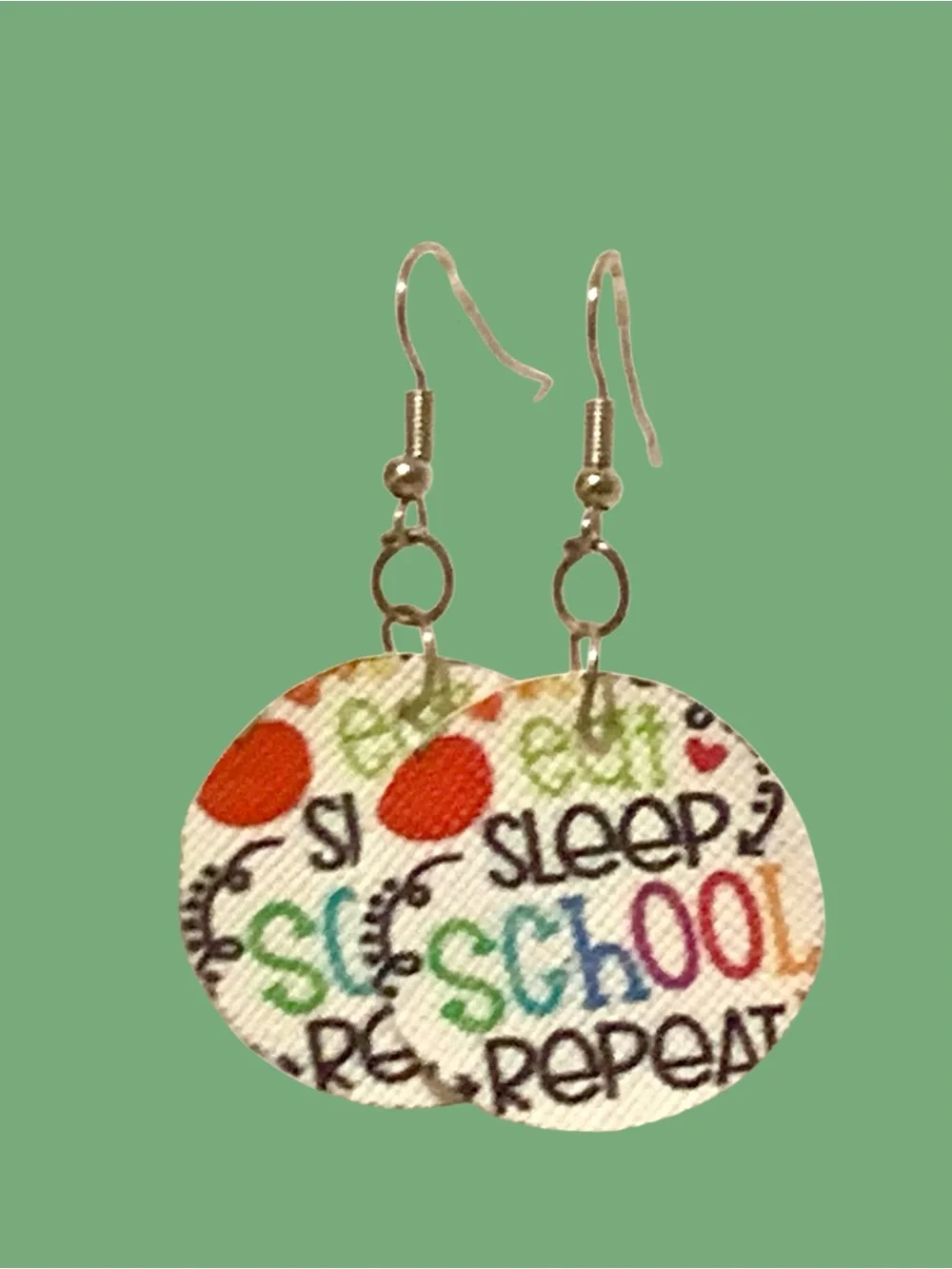 Kids 'School Sleep Repeat' Novelty Faux leather Earrings